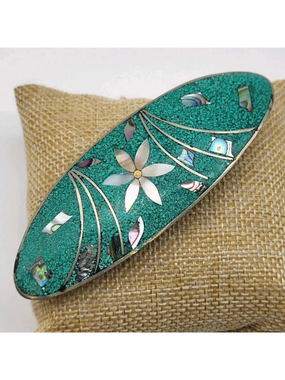 Stunning Vintage Hair Clip Inlay shell Stone Alpaca Boho